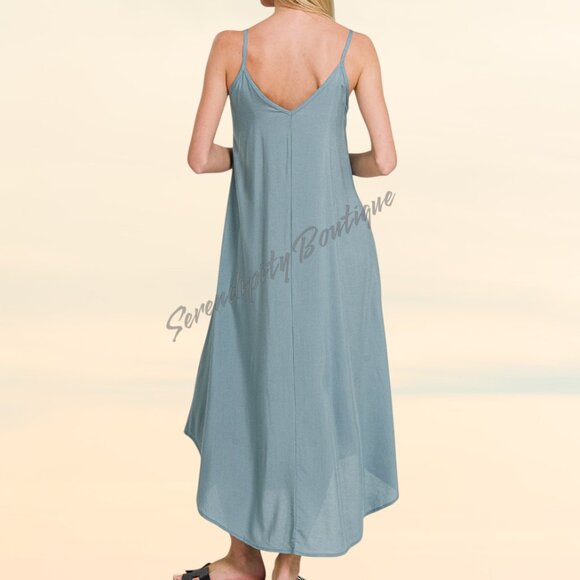 Effortlessly Classy Casual Everyday Cami Strap Swing Flowy Tea Length Dress - Picture 2 of 7